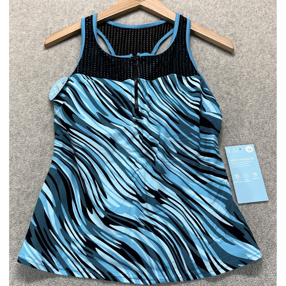 NWT ZeroXposur Womens Scuba Tankini Top King Fisher Blue Quick Dry Stretch M - Picture 1 of 8